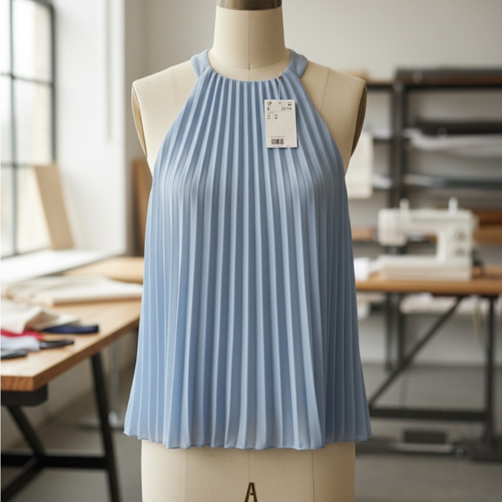 H&M Light Blue Pleated Halter Blouse